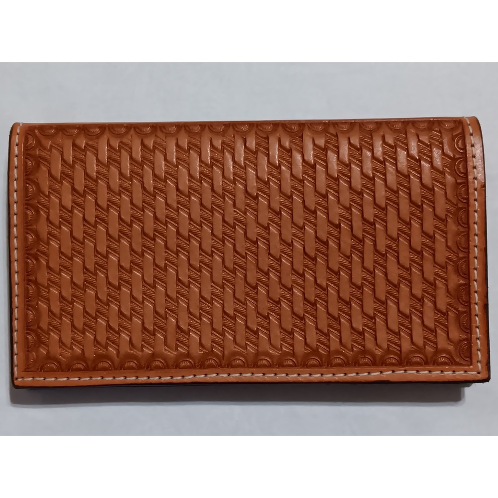 Ray Frazier Handmade Tooled Leather Basketweave‎ Western Bifold Wallet Tan Brown